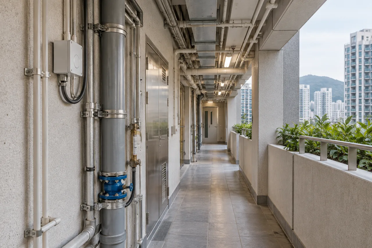 Building services area with connected monitoring equipment