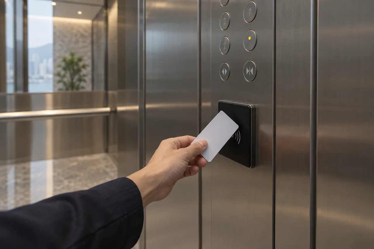 Card presented to an access reader inside a lift