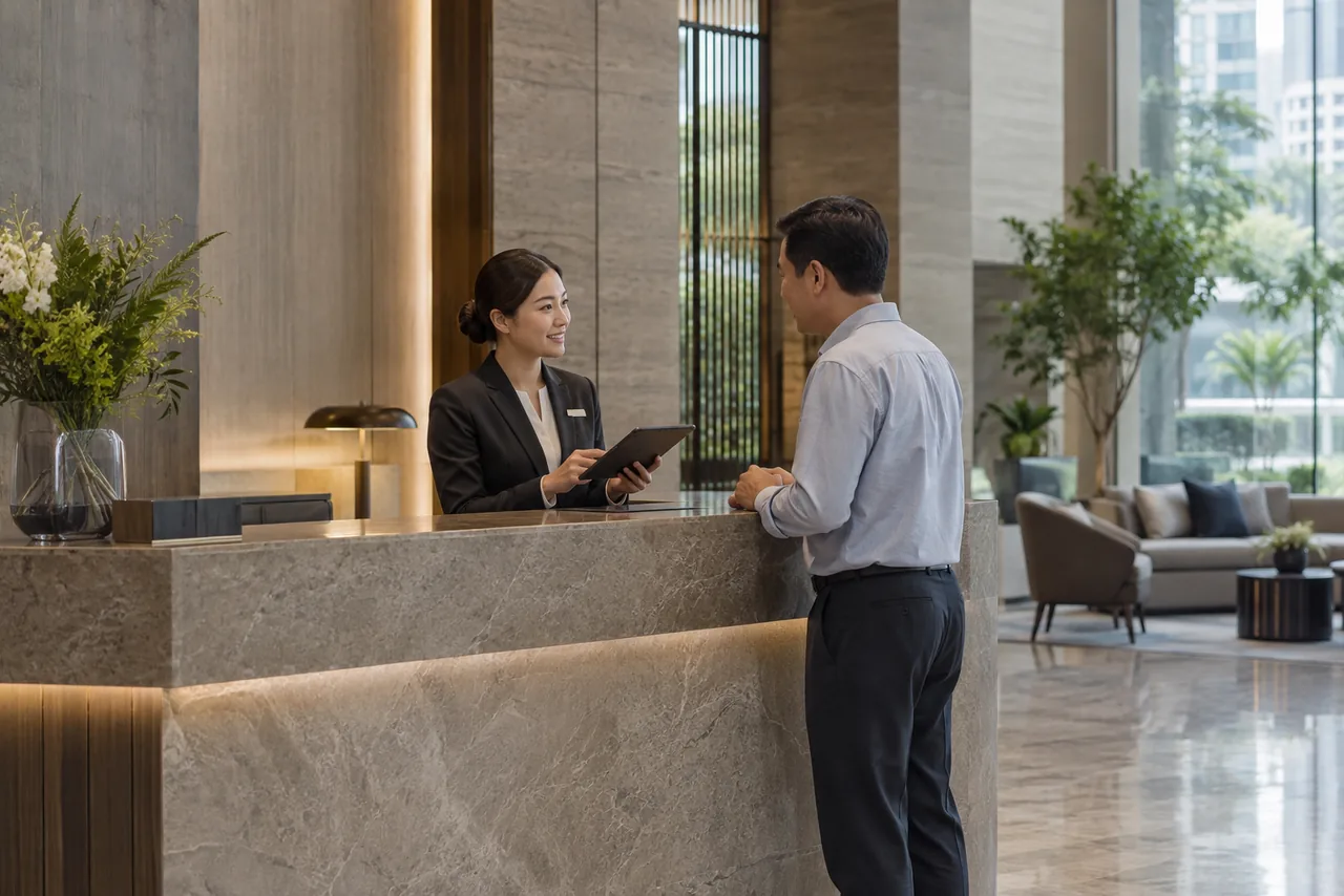 Reception area for staff-assisted visitor registration